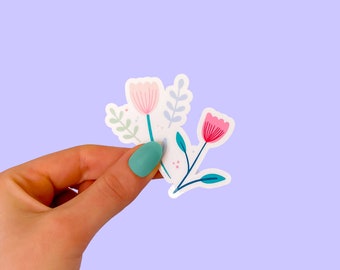 Tulips Sticker - Cute Illustrated Floral Die Cut Vinyl, Laminated, Waterproof, Scratch Proof, UV Sun Protected Glossy Sticker