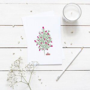 Biglietto d'auguri per albero di Natale Bottlebrush - Simpatico biglietto vuoto illustrato verde e rosa