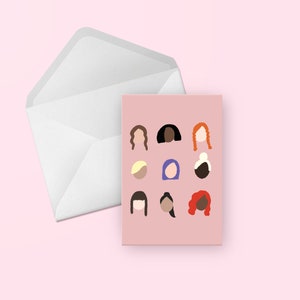 Cartão feminino rosa - aniversário ilustrado rosa fofo, obrigado, parabéns, amigo, genérico, qualquer ocasião, cartão em branco