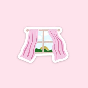 Adesivo per finestra - Vinile fustellato carino illustrato rosa mattina alba, laminato, impermeabile, antigraffio, adesivo lucido protetto dai raggi UV