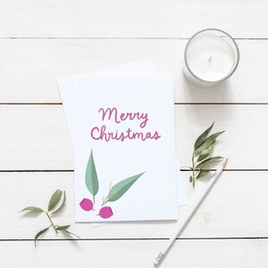Biglietto di Natale Gumnuts - Simpatico biglietto vuoto per le vacanze illustrato a mano rosa e verde australiano