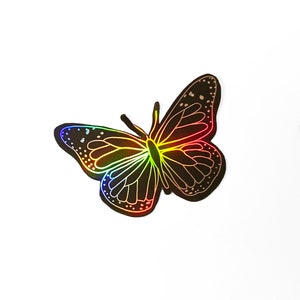 Holographic Butterfly Sticker Cute Illustrated Rainbow Catching Iridescent Silver Sticker image 4