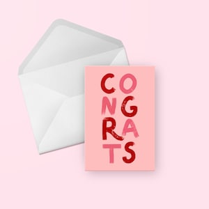 Cartão de parabéns - lindo aniversário ilustrado em rosa e vermelho com letras à mão, parabéns, amigo, casamento, noivado, cartão em branco