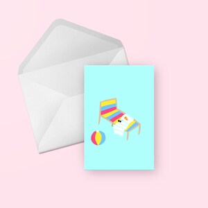 Blue Beach wenskaart - schattige geïllustreerde verjaardag, dank u, gefeliciteerd, vriend, generiek, elke gelegenheid, lege kaart