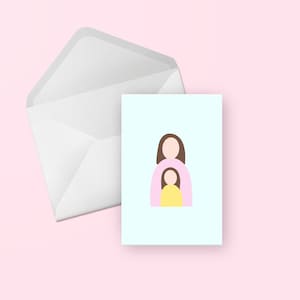 Tarjeta de felicitación de mamá e hija - Linda tarjeta en blanco ilustrada del día de la madre