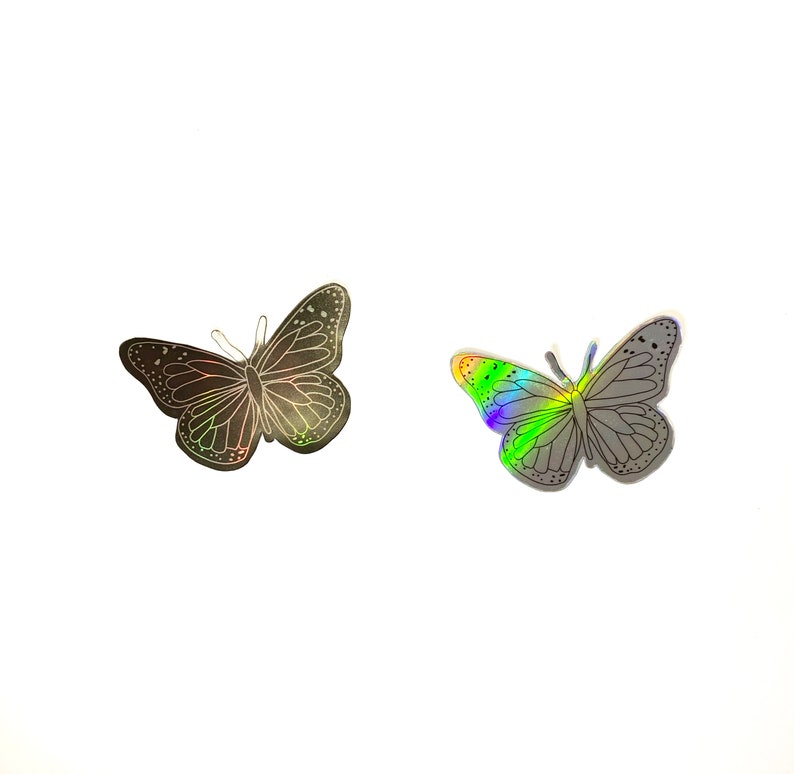 Holographic Butterfly Sticker Cute Illustrated Rainbow Catching Iridescent Silver Sticker image 8