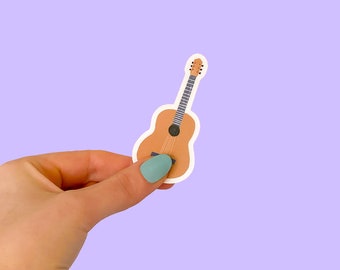 Adesivo de guitarra - Vinil recortado com ilustração fofa de guitarra acústica, laminado, à prova d'água, resistente a arranhões e com proteção UV.