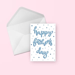Cartão de feliz dia dos pais - cartão azul ilustrado com letras à mão para o pai