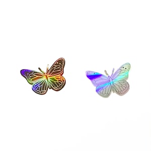 Holographic Butterfly Sticker Cute Illustrated Rainbow Catching Iridescent Silver Sticker Set of both