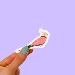 Adesivo colorato Cockatiel - Vinile fustellato simpatico uccello verde e rosa illustrato, laminato, impermeabile, antigraffio, adesivo lucido