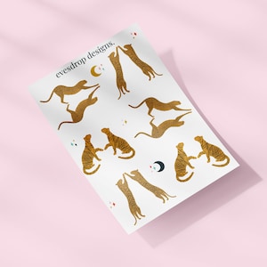 Feuille d'autocollants Big Cats - Autocollants mignons illustrés de guépard, léopard et tigre