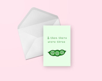 Three Peas in a Pod Baby Greeting Card - Cute Illustrated Hand Lettered Baby Shower, Congratulations, Newborn, Blank Card