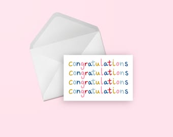 Congratulations Greeting Card - Rainbow Hand Lettered Cute Illustrated Birthday, Congratulations, Friend, Wedding, Engagement, Blank Card