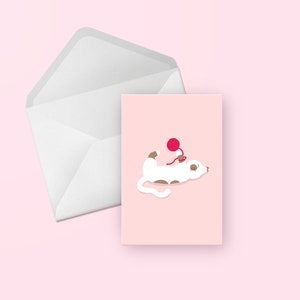 Niedliche Katze und Wolle Grußkarte - süß rosa illustrierte Geburtstag, Danke, Glückwünsche, Freund, Generisch, jede Gelegenheit, leere Karte