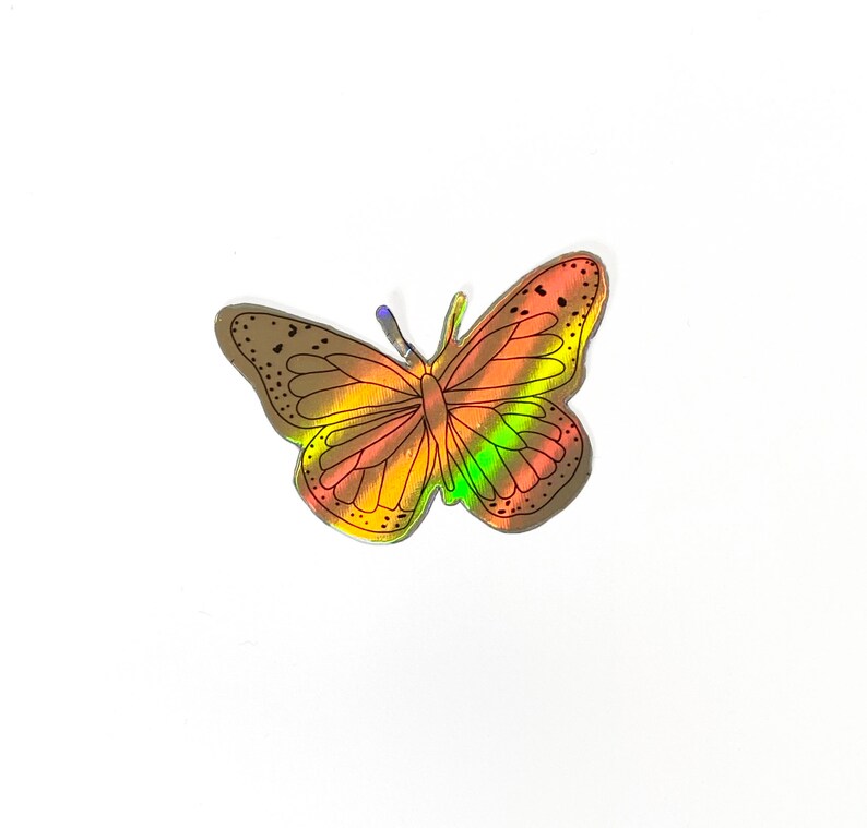 Holographic Butterfly Sticker Cute Illustrated Rainbow Catching Iridescent Silver Sticker image 7