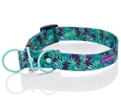 Personalized dog collar leaf print, floral half choke dog collar for greyhound, dog collar for stylish dog, watercolor pattern dog collar