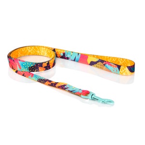 Miami orange disco dog leash, print dog leash, trendy dog, colorful dog leash, cute pattern, unisex dog leash