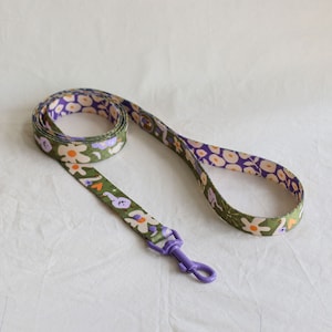 Dog leash GOOSE dog leash, webbing, violet watercolor pattern, dog lead, khaki dog leash for stylish dog