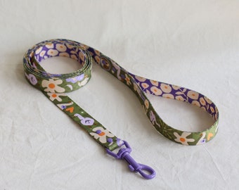 Dog leash GOOSE dog leash, webbing, violet watercolor pattern, dog lead, khaki dog leash for stylish dog