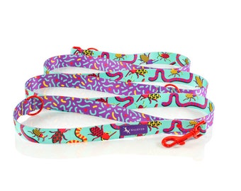 Adjustable dog leash BLUE WORMS, dog leash, trainig dog lead, webbing dog leash for large dogs, designer dog leash, dog gift