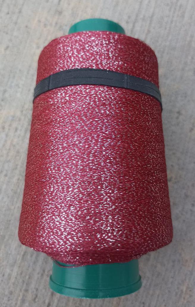 thumbnail image 2 of Shimmery Red Metallic Yarn On A Cone – Soft & Fine, Perfect For Knitting, Embroidery, Or Craft Projects (250g, Laceweight) 2 of 3