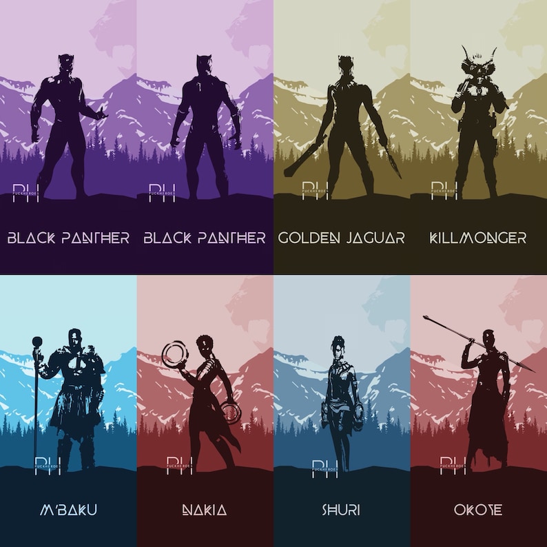 Black Panther Minimalist Design Set 8x10 Prints | Etsy