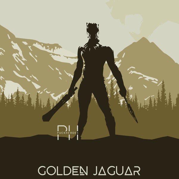 Golden Jaguar - Black Panther Minimalist Design - 8x10 Print