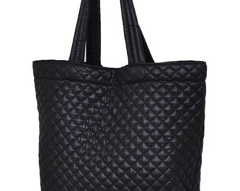 ClaraNY Personalized Quilted Black Tote Bag: Water Resistant Market Tote