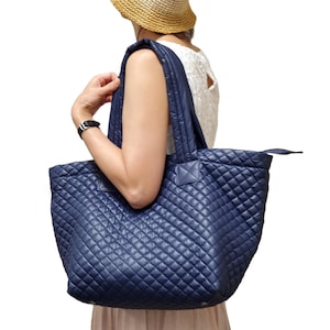 ClaraNY-lightweight large tote-Quilted Tote -tote include Pouch- Zipper tote for women-water repellent -UV protect-Navy