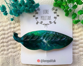 Blue Green Leaf Hair Clip, Resin Hair Clips, Leaf Hair Accessory, Hair Clip for Thick Hair, Gift for Her, Leaf Hair Barrette, Christmas Gift