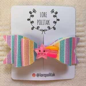 Cute Hair Bow, Star Hair Bow, Rainbow Hair Bow, Pastel Rainbow Bow, Hair Accessories for Girls, Girl Hair Bow, Cute Hair Accessories, Bow