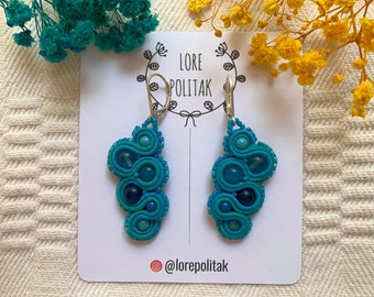 Turquoise Soutache Earrings, Soutache Jewelry, Blue Soutache Earrings, Dangle Earrings, Handmade Earrings, Silver Earrings, Summer Earrings