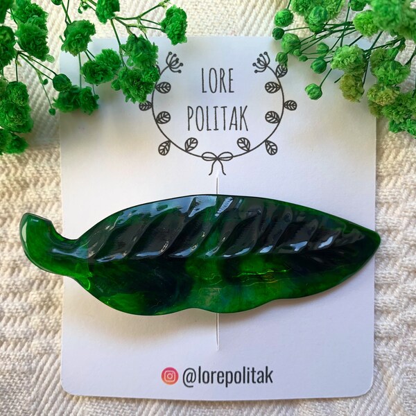 Green Leaf Hair Clip, Resin Leaf Hair Clip, Leaf Hair Accessories, Hair Clips for Thick Hair, Gift for Her, Leaf Hair Barrette,Leaf Hairclip