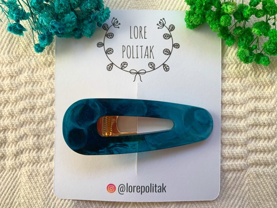Handmade Resin Hair Clip: Teal Blue Hair Accessory - Etsy display picture 2