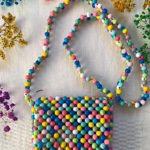 Handmade Colorful Wood Bead Bag, Kids Crossbody Purse, Shoulder bead bag, Handmade wood bead bag, Purse for kids, Mini bead bags, Kids gift