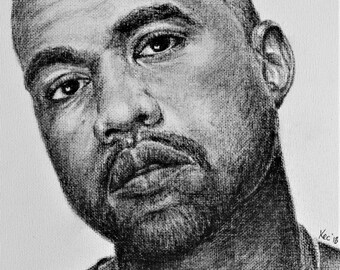 Kanye West - ORIGINAL ART charcoal portrait on canvas