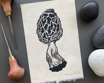 Magical Morel Linocut Print