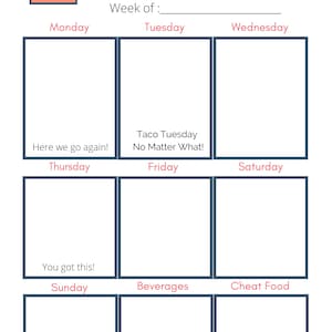 Weekly Meal Planner, Printable with Grocery List Printable, Weekly Menu Planner, Digital Download,Fitness, Planners,FUN!