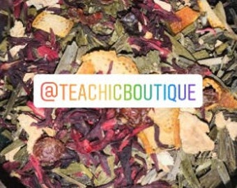 TCB Tasty Teas | Flower Power | Ginger, Hibiscus , Rose Hips , Clementines, Green Tea | Loose Leaf Tea & Tea Bags