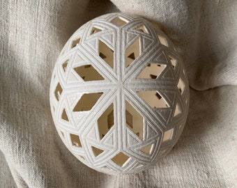 Carved Ostrich Egg (Ukrainian Pysanka): octagonal star
