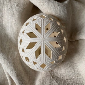 Carved Ostrich Egg Ukrainian Pysanka: octagonal star image 1