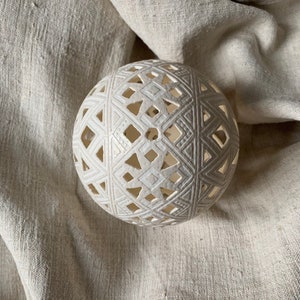 Carved Ostrich Egg Ukrainian Pysanka: octagonal star image 2