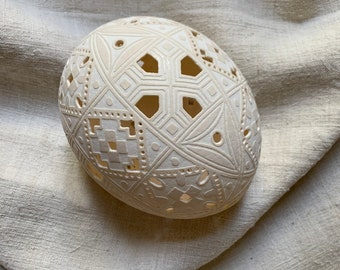 Carved Ostrich Egg (Ukrainian Pysanka) #1