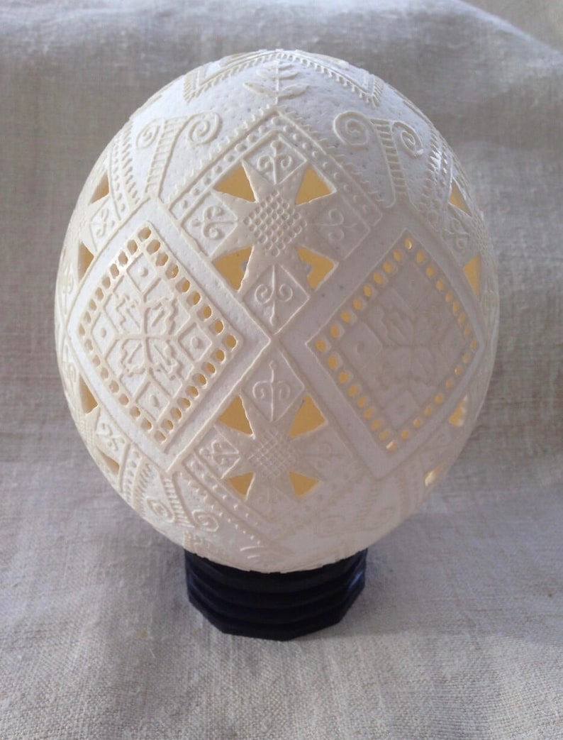 Carved Ostrich Egg Ukrainian Pysanka rhombus Etsy