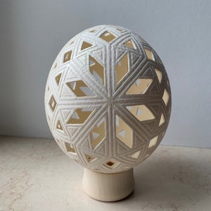 Carved Ostrich Egg Ukrainian Pysanka: octagonal star image 4