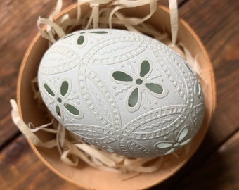 Ukrainian carved pysanka on araucana chicken egg #5