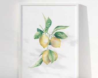 Lemon Watercolor Print – Botanical Kitchen Wall Art, Giclée A4