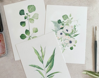 Watercolor Botanical Prints Set of 3 – Nature botanical Illustration, 5x7 Art