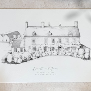 Personalised bespoke Wedding Venue Portrait - bespoke venue illustration - wedding venue invitation illustration - wedding anniversary gift