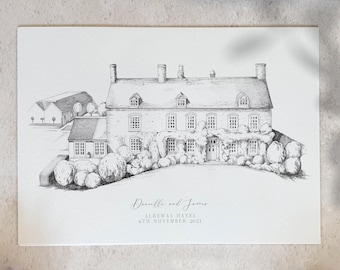 Personalized Wedding Venue Portrait – Bespoke Illustration, Anniversary Gift